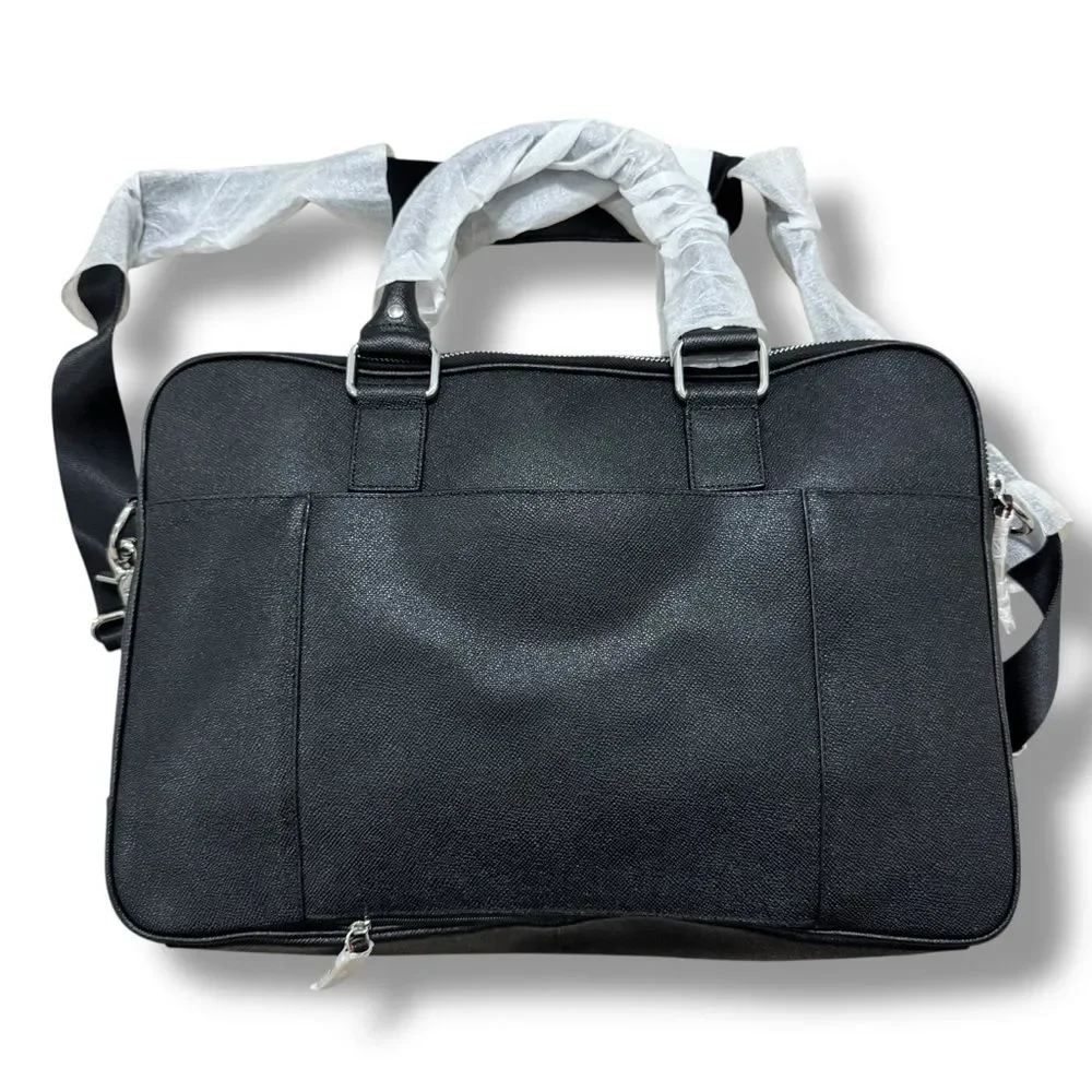 Cole Haan Black Leather Slim Laptop Briefcase Business Travel Ready